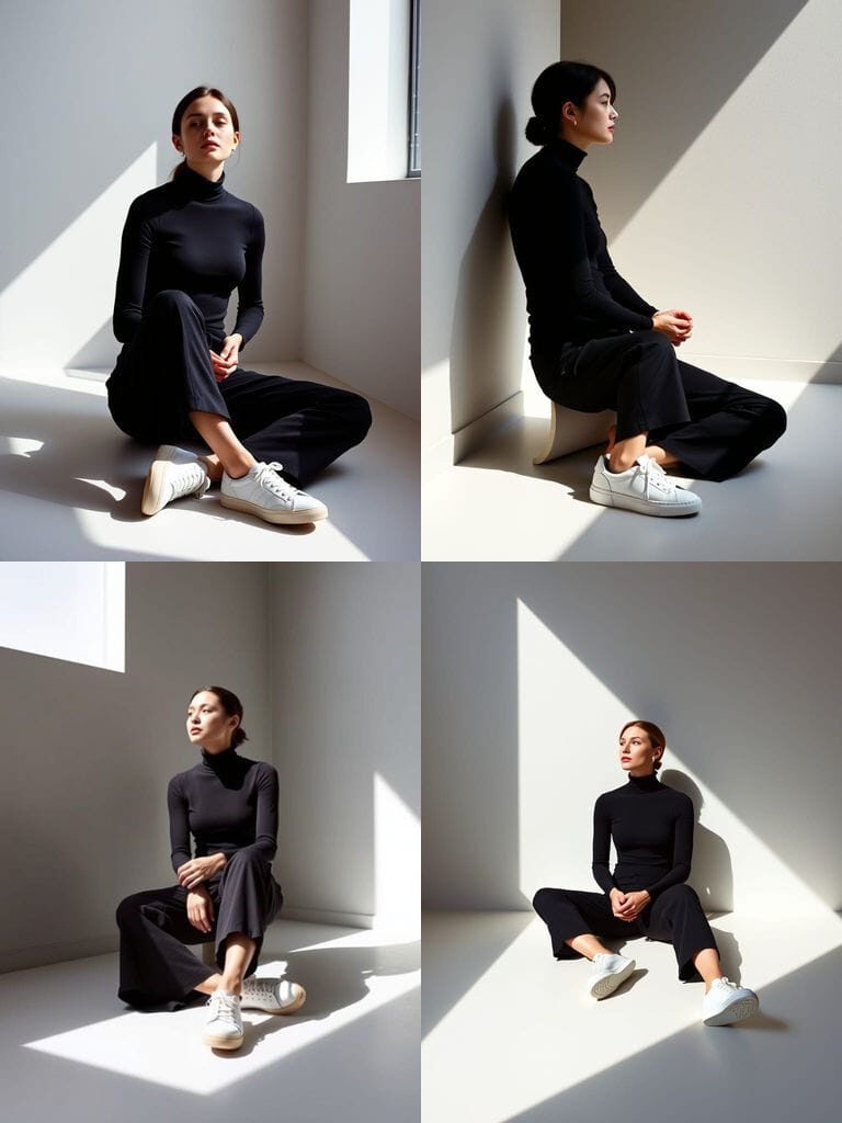 Portraits minimalistes en studio avec jeu de lumière cinématographique