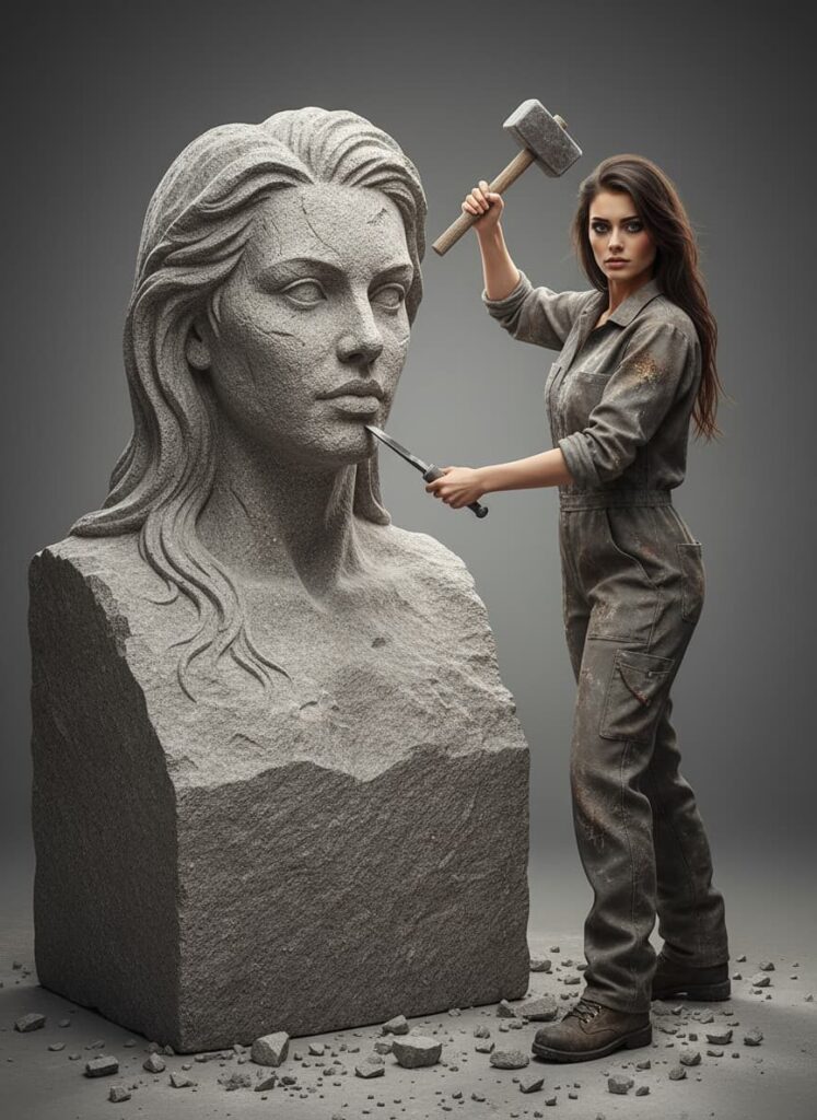 Portrait statufié hyperréaliste en 3D d’un sculpteur au travail