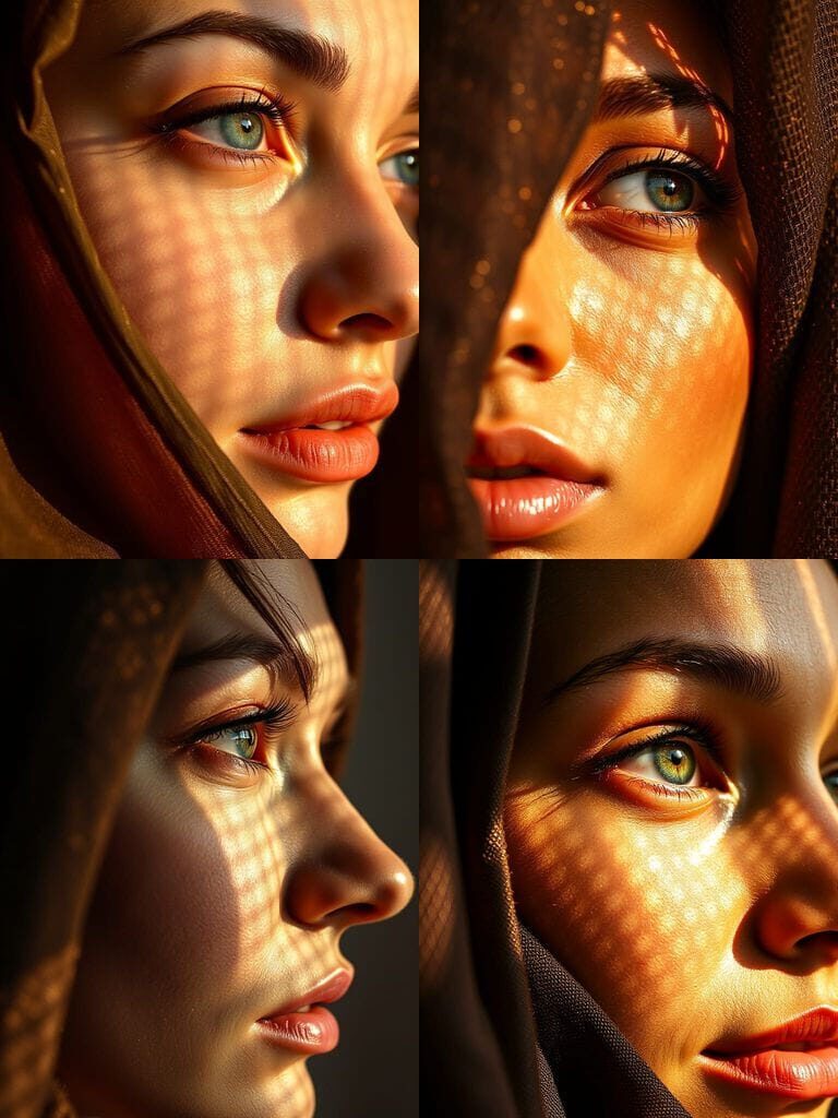 Portrait hyperréaliste avec jeu de lumière intense et détail extrême