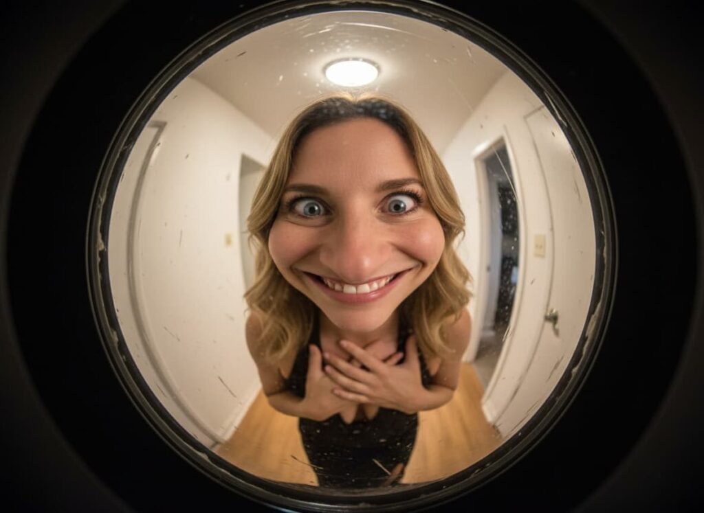 Selfie ultra-réaliste à travers l’œil de la porte