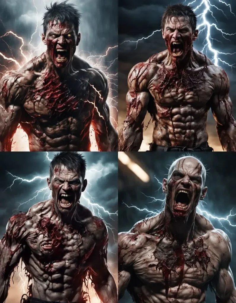 Homme musclé se transforme en zombie
