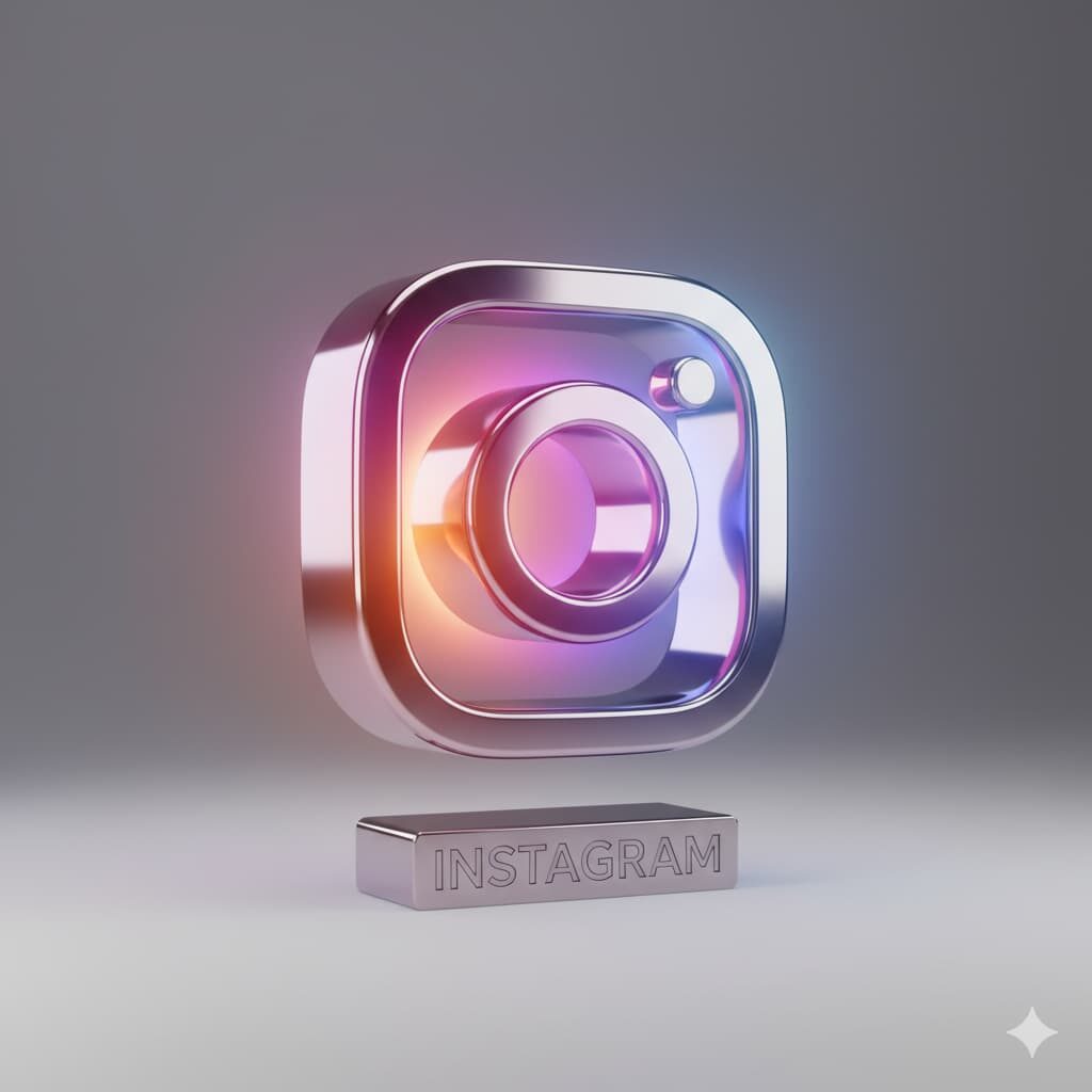Création de logo 3D en métal poli avec effets lumineux et ombres douces