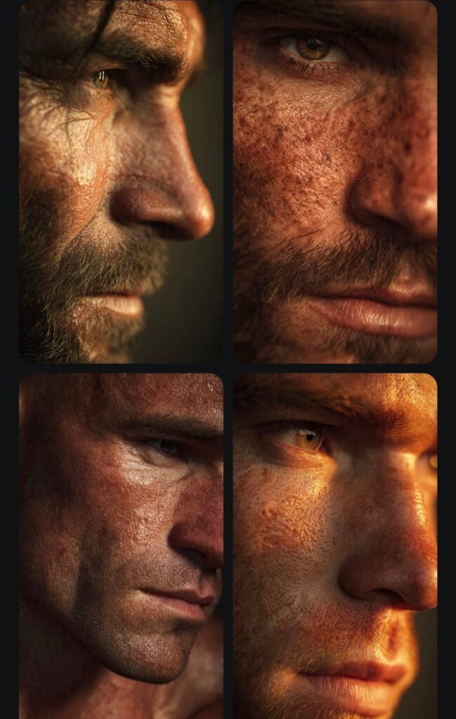 Portrait masculin ultra-réaliste en lumière dorée au style cinématographique