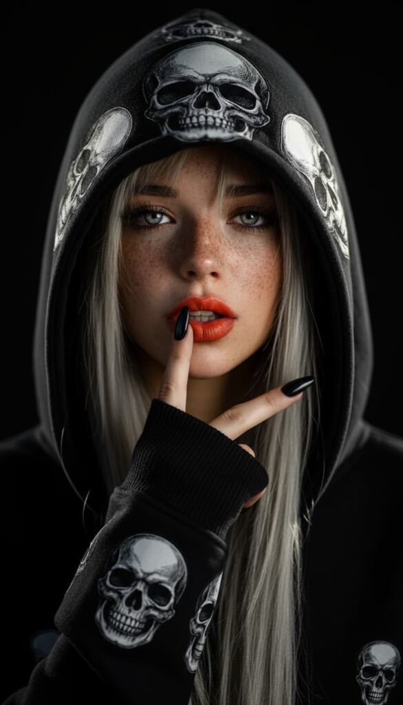 Portrait ultra détaillé d’une jeune femme gothique moderne en studio