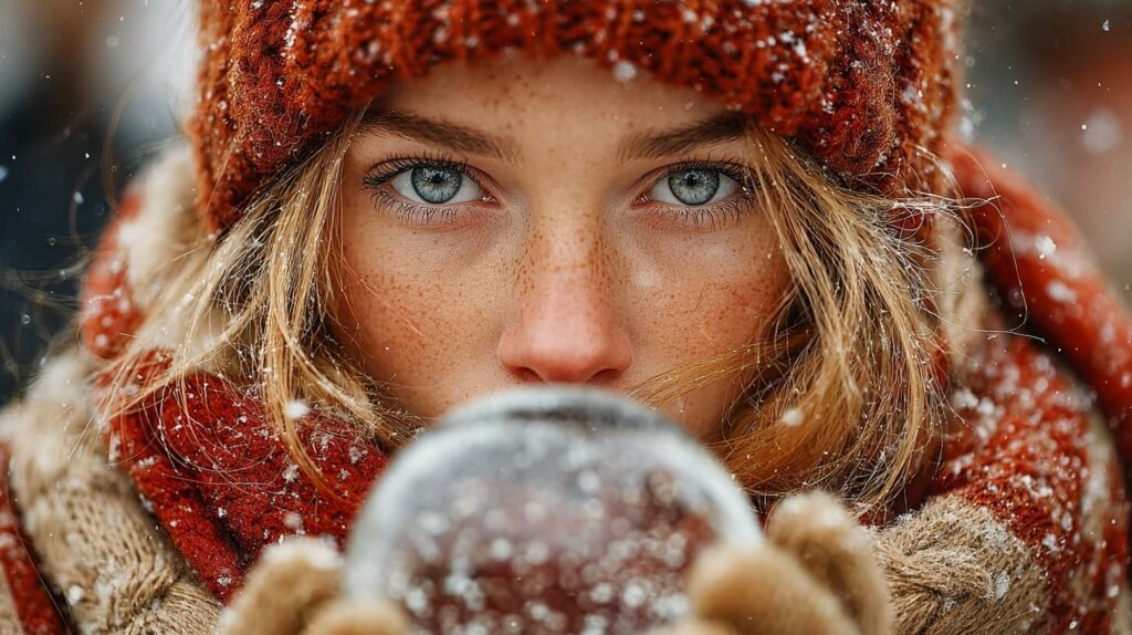 Portrait hivernal réaliste avec boule à neige magique