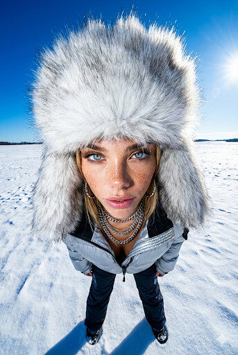 Selfie créatif en gros plan avec fourrure et style hypebeast