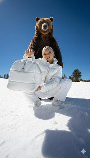 Photo mode sac à main en hiver : style et perspective en pleine neige